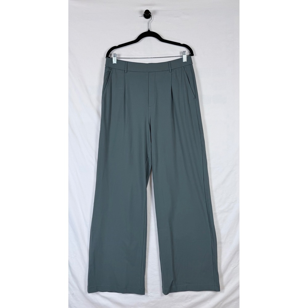 Halara Flex DayStretch High Waisted Straight Leg Trouser Pants L Tall Green Work - Picture 3 of 9